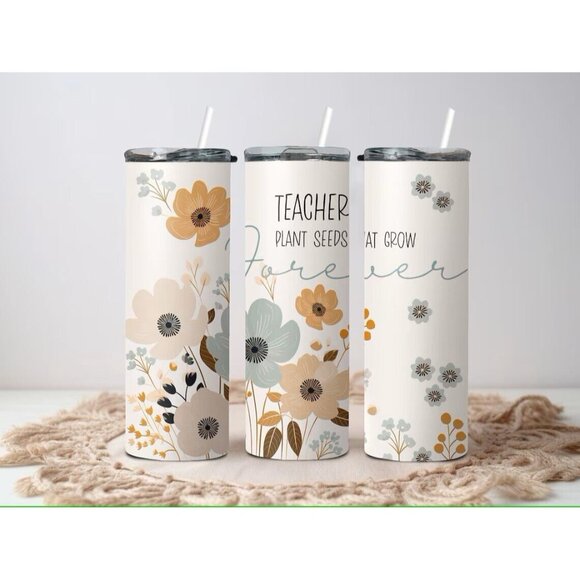 Floral Teacher Plant Seed That Grow Forever 20oz Tumbler Insulated Travel Mug - Picture 2 of 3